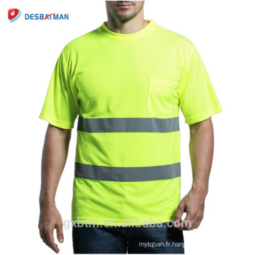 Lime à manches courtes 3M réfléchissant salut-vis t-shirt de sécurité En gros ANSI 107 Classe 2 à haute visibilité t-shirt avec poche néon jaune